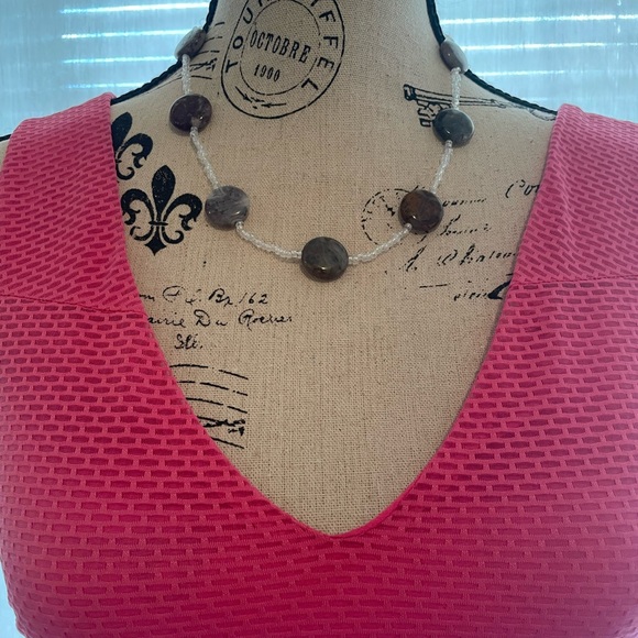 Genuine Gorgeous Grey Agate Necklace with Glass Beads - Picture 7 of 7